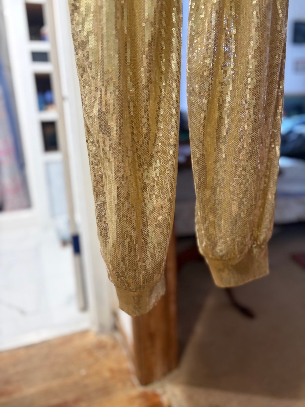 VENUS Gold Sequin Lapel Wrap Jumpsuit Small - Hoco Holiday Formal Like New - Picture 6 of 10